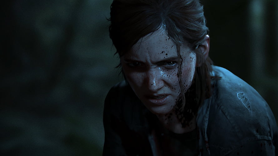 The Last of Us Part II Ellie Close-Up in Dark Forest Setting HD wallpaper
