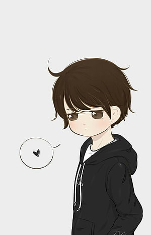 Cute Anime Boy in Black Hoodie with Heart Speech Bubble HD phone wallpaper