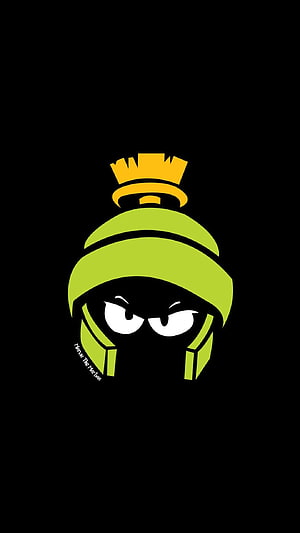 Mumu The Martian character illustration with green helmet and angry eyes on black background HD phone wallpaper