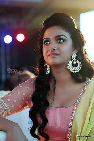 Keerthi Suresh in Pink Saree with Pearl Jhumka Earrings and Traditional Indian Jewelry HD phone wallpaper
