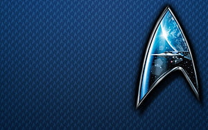 Star Trek Delta Emblem with Starship and Planet on Textured Blue Background HD wallpaper