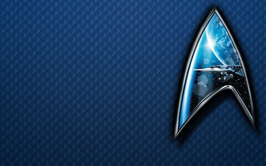 Star Trek Delta Emblem with Starship and Planet on Textured Blue Background HD wallpaper