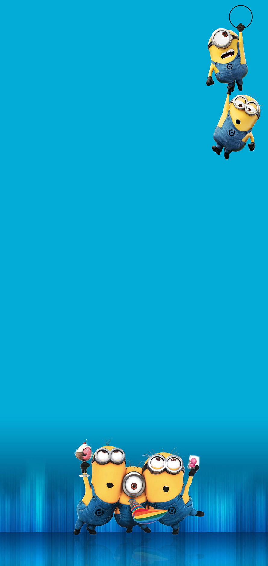 Minions Characters on Vibrant Blue Background with Fun Props and Playful Poses HD phone wallpaper