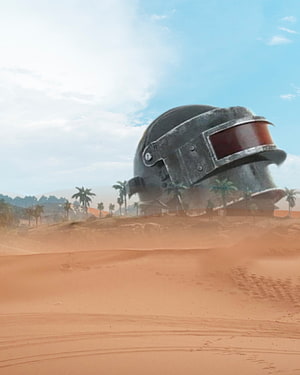 Battlegrounds Mobile India Desert Helmet Scene with Palm Trees and Sand Dunes HD phone wallpaper