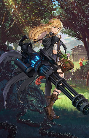 Guardian Tales Anime Character with Heavy Cannon in Forest HD phone wallpaper