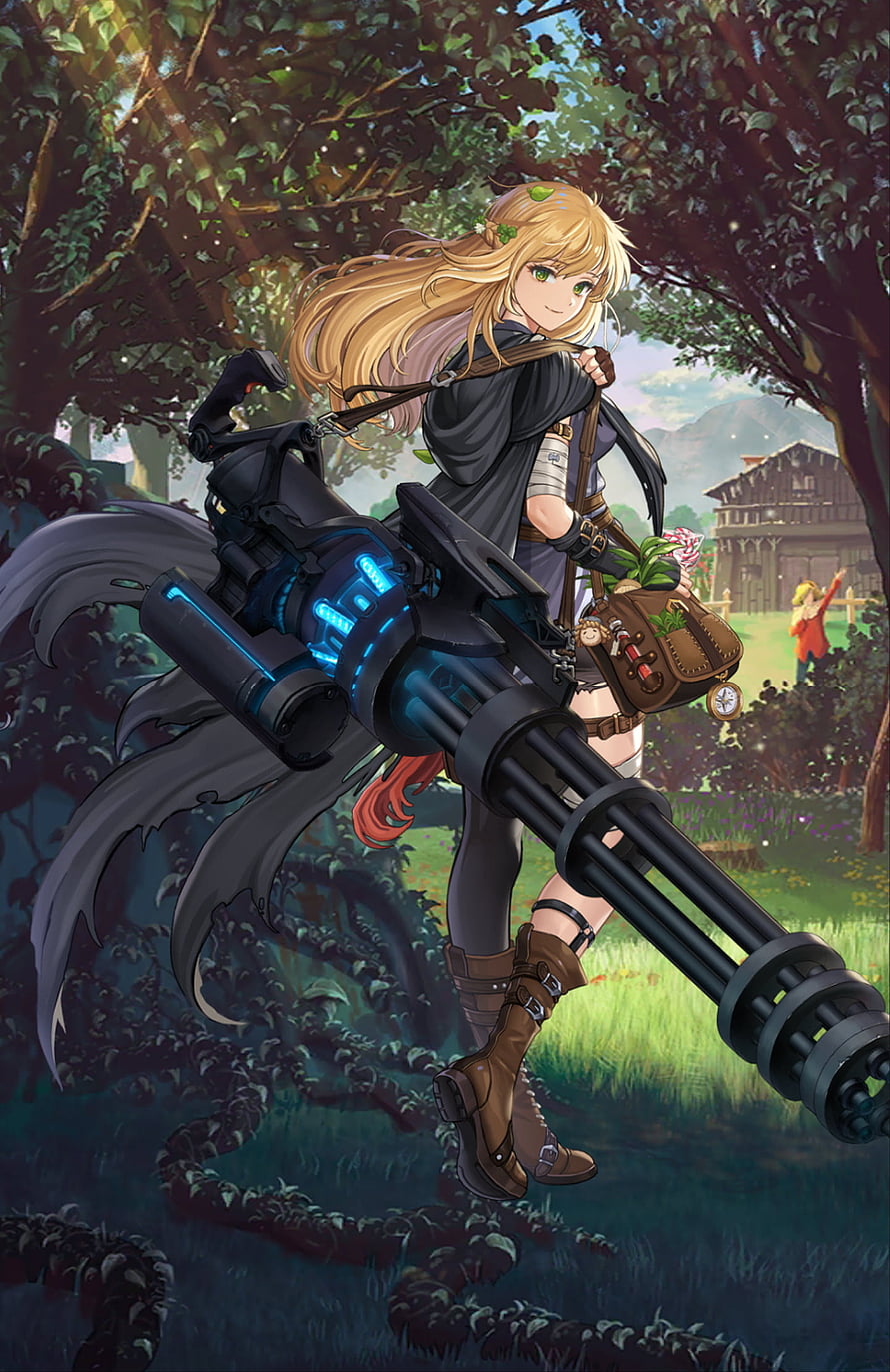 Guardian Tales Anime Character with Heavy Cannon in Forest HD phone wallpaper