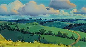 Studio Ghibli Rolling Green Hills and Pastoral Countryside Landscape HD wallpaper
