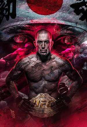 George St Pierre UFC Champion Portrait With Red Lighting And Championship Belt HD phone wallpaper