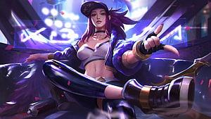 Akali Headhunter Skin from League of Legends in Urban Streetwear Pose HD wallpaper