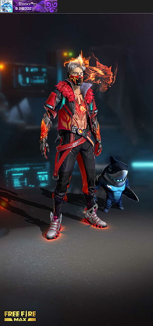 Free Fire Max Character with Fiery Dragon Spirit and Shark Pet HD phone wallpaper