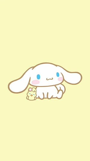 Cute Cinnamoroll and Mofurun Sanrio Characters on Pastel Yellow Background HD phone wallpaper