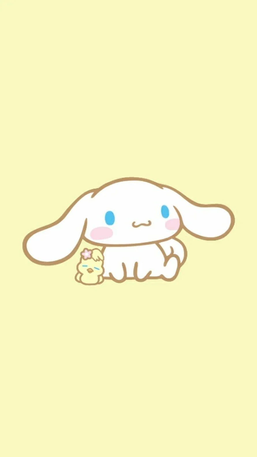 Cute Cinnamoroll and Mofurun Sanrio Characters on Pastel Yellow Background HD phone wallpaper
