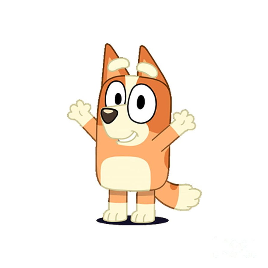 Bingo Heeler from Bluey Cartoon Standing with Arms Raised on White Background HD phone wallpaper