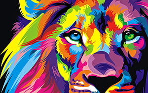 Vibrant Pop Art Lion Portrait with Rainbow Colors and Bold Graphic Style HD wallpaper