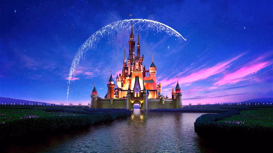 Disney Castle at Night with Fireworks and Starry Sky HD wallpaper