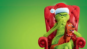 The Grinch and Max Sitting in a Red Armchair Christmas Movie Wallpaper HD wallpaper