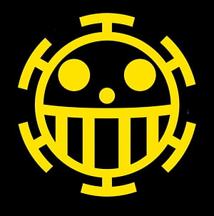 Trafalgar Law Jolly Roger Logo from One Piece in Yellow on Black Background HD phone wallpaper