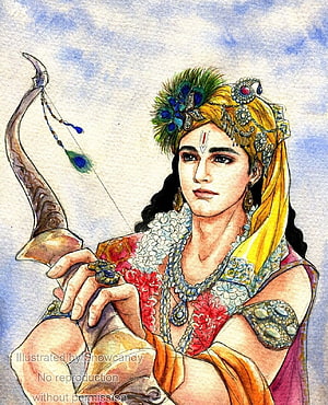 Lord Rama Watercolor Portrait Holding Bow and Arrow in Traditional Attire HD phone wallpaper
