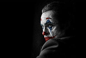 Joker Character Portrait with White Face Paint and Red Smile HD wallpaper
