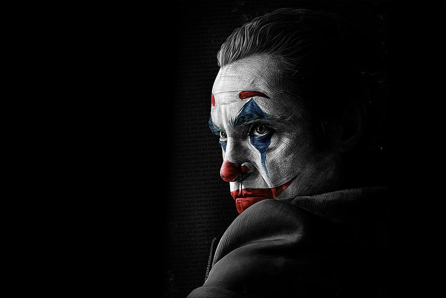 Joker Character Portrait with White Face Paint and Red Smile HD wallpaper