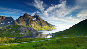 Scenic View of Lofoten Islands Norway with Mountains and Fjord HD wallpaper