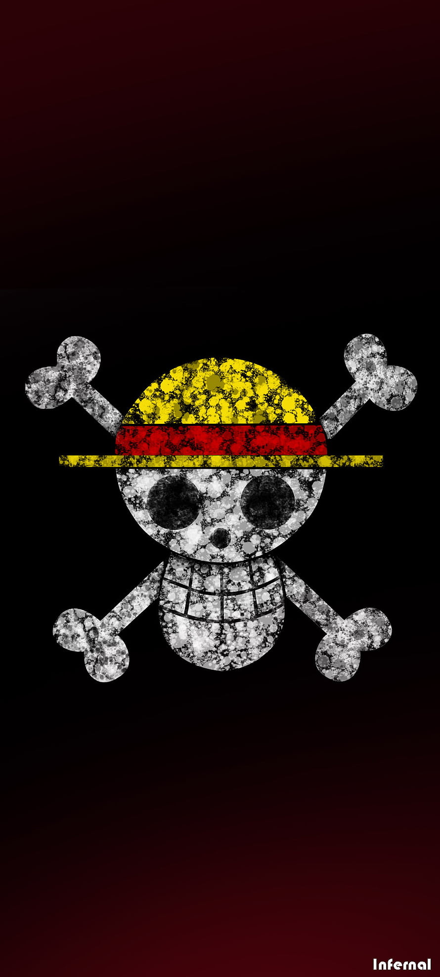 One Piece Jolly Roger Skull and Crossbones with Yellow and Red Bandana on Dark Background HD phone wallpaper