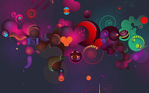 Vibrant Abstract Digital Art with Neon Swirls and Geometric Shapes on Dark Background HD wallpaper