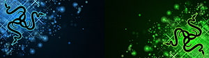Razer Gaming Wallpaper with Blue and Green Neon Snake Logo on Dark Background HD wallpaper