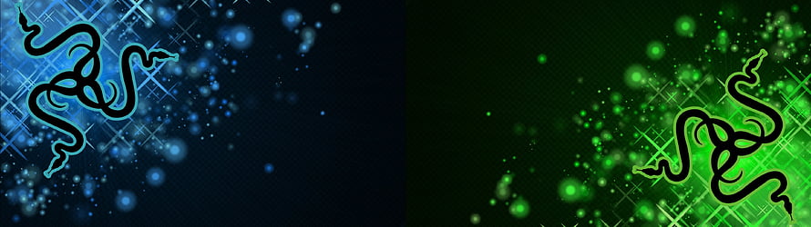 Razer Gaming Wallpaper with Blue and Green Neon Snake Logo on Dark Background HD wallpaper