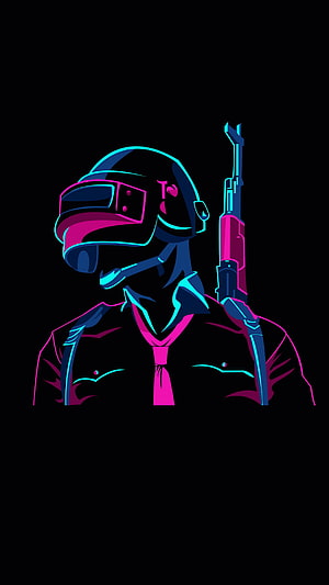 PUBG Mobile Neon Soldier Portrait with Tactical Helmet and Rifle HD phone wallpaper