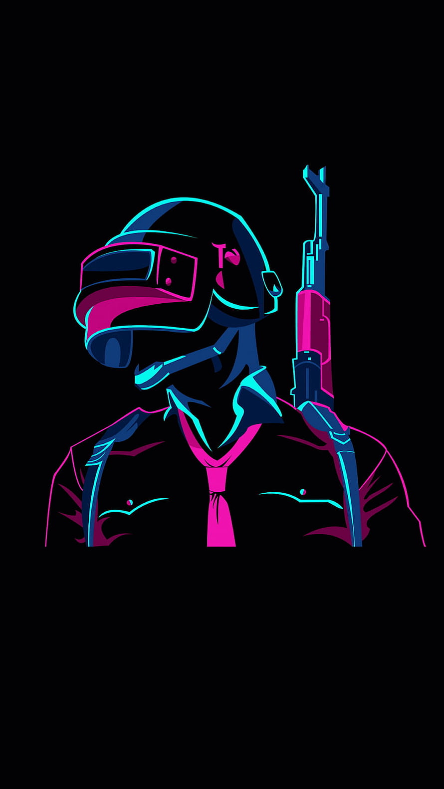 PUBG Mobile Neon Soldier Portrait with Tactical Helmet and Rifle HD phone wallpaper