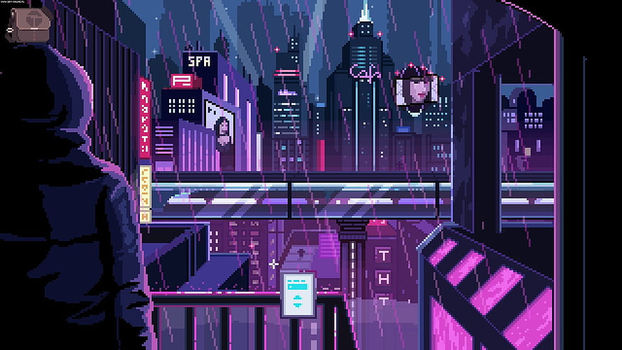 VirtuaVerse Pixel Art Cyberpunk Cityscape with Neon Rain and Synthwave Aesthetic HD wallpaper