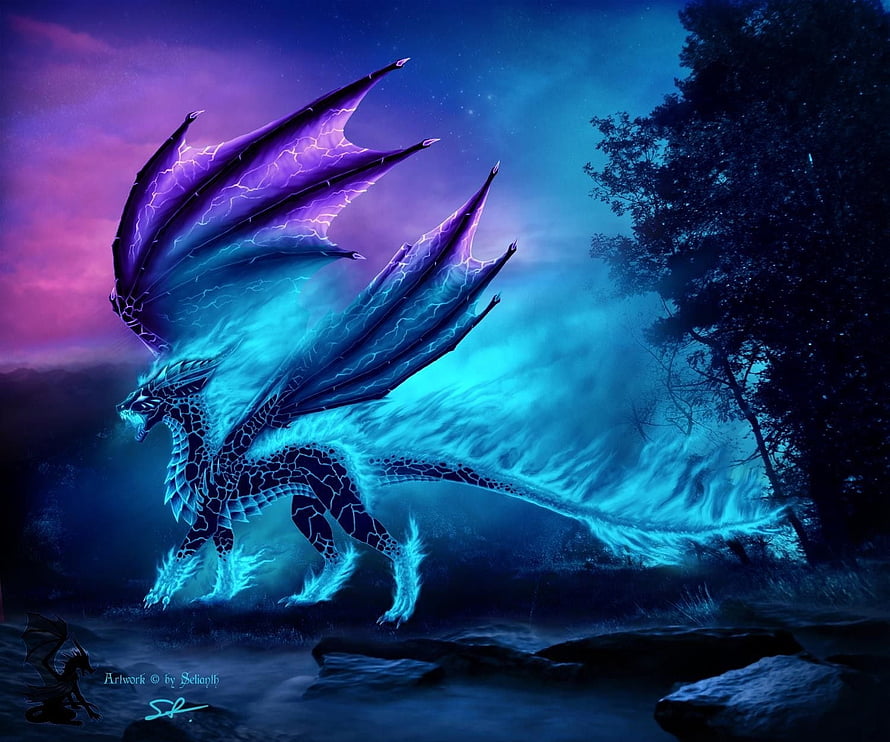 Mystical Blue Dragon With Glowing Wings In Enchanted Forest HD wallpaper