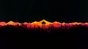 Silhouette of a Fire Lookout Tower Against a Vibrant Sunset Mountain Range HD wallpaper