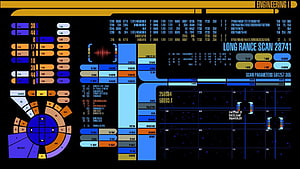 Star Trek LCARS Engineering Console Interface with Long Range Scan Display HD wallpaper