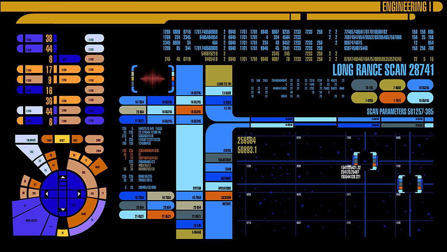 Star Trek LCARS Engineering Console Interface with Long Range Scan Display HD wallpaper