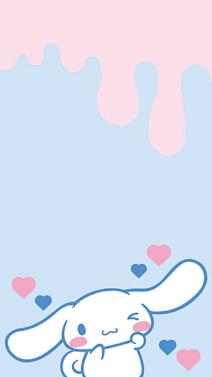 Cute Cinnamoroll Winking With Hearts Pastel Blue And Pink Background HD phone wallpaper