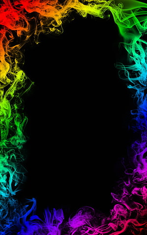 Vibrant Rainbow Smoke Frame on Black Background Abstract Design HD phone wallpaper