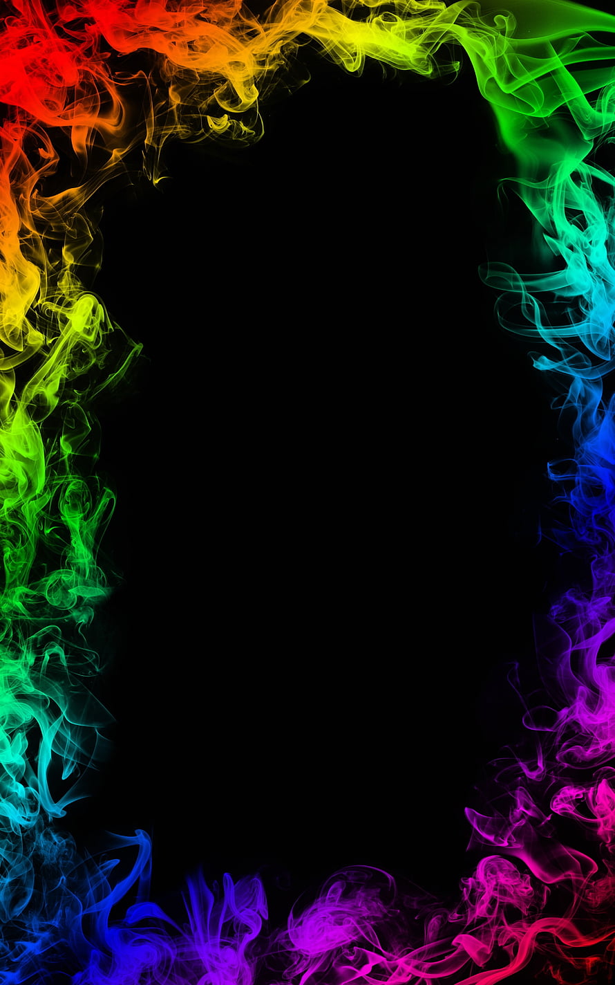 Vibrant Rainbow Smoke Frame on Black Background Abstract Design HD phone wallpaper