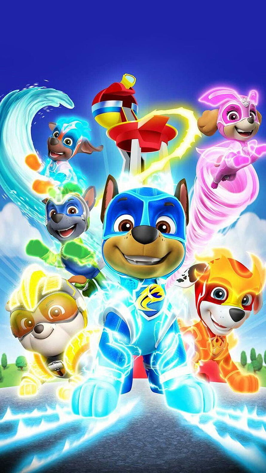 Paw Patrol Mighty Pups Superhero Team with Electric Energy Effects HD phone wallpaper