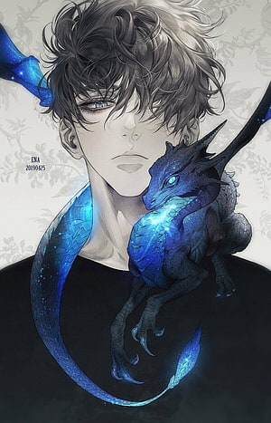 Anime Boy with Glowing Blue Dragon Companion Fantasy Illustration HD phone wallpaper