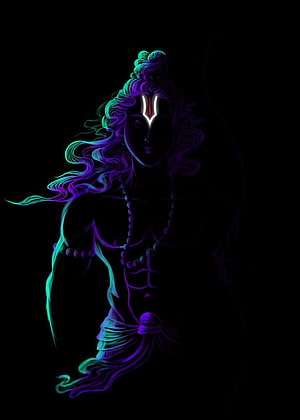 Neon Glowing Lord Shiva Digital Art Illustration With Trishul Symbol HD phone wallpaper