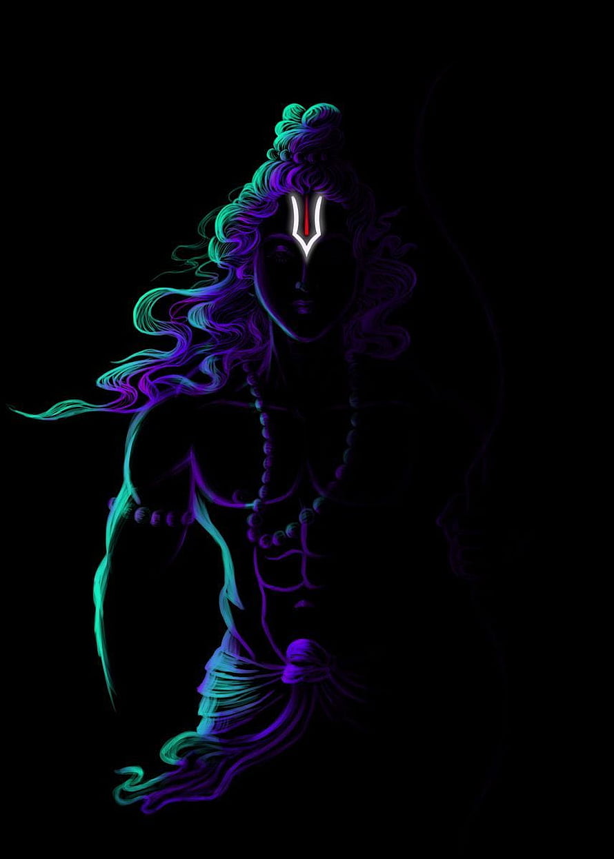 Neon Glowing Lord Shiva Digital Art Illustration With Trishul Symbol HD phone wallpaper