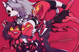Helluva Boss Demon Characters in Vibrant Red and Black Anime Style HD wallpaper