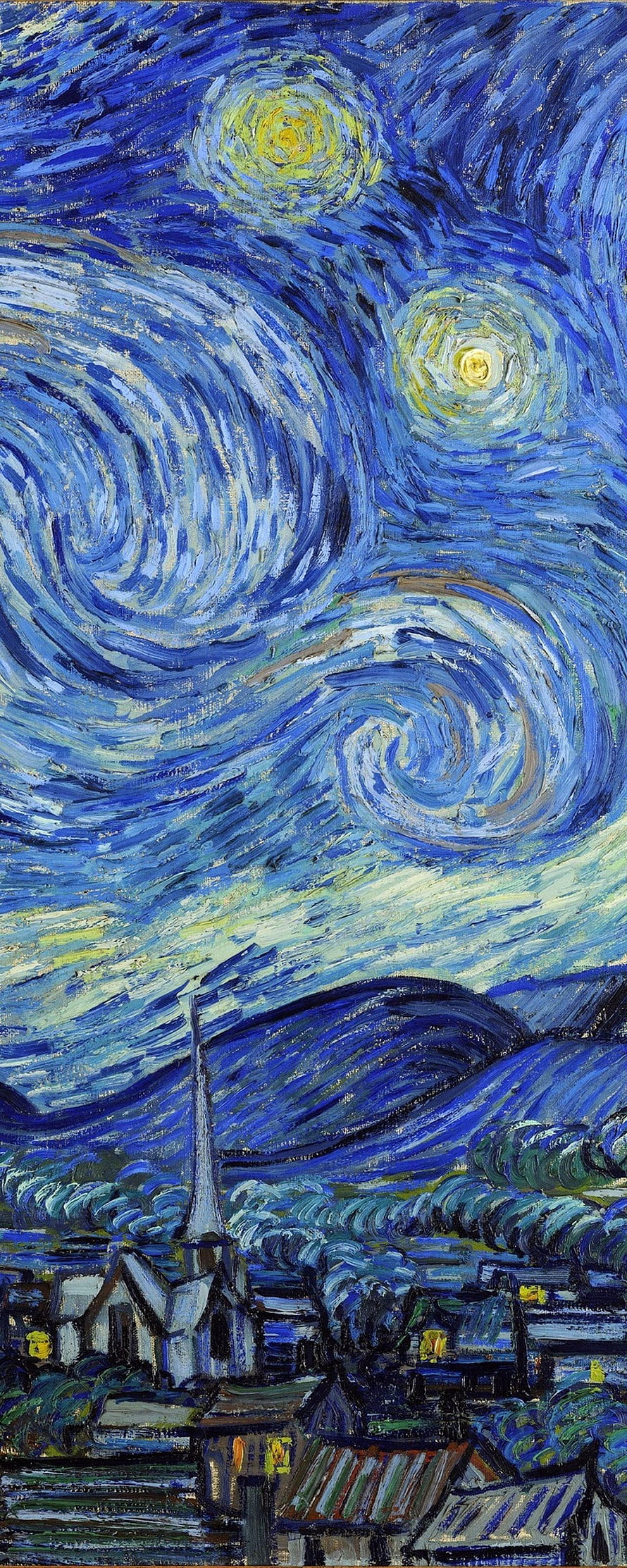 Vincent Van Gogh The Starry Night Painting Artwork Swirling Blue Sky Village Church Spire HD phone wallpaper