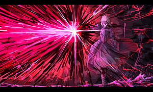 Fate Stay Night Heaven's Feel anime character unleashing a radiant pink energy burst HD wallpaper
