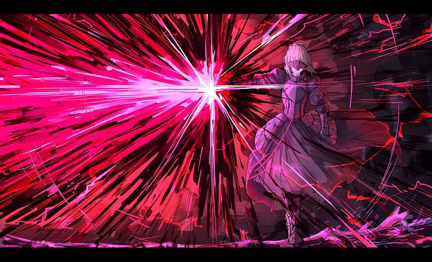 Fate Stay Night Heaven's Feel anime character unleashing a radiant pink energy burst HD wallpaper