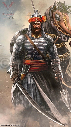 Vimanika Arts Indian Warrior Illustration with Horse and Sword, Maharana Pratap Singh, Maharana HD phone wallpaper