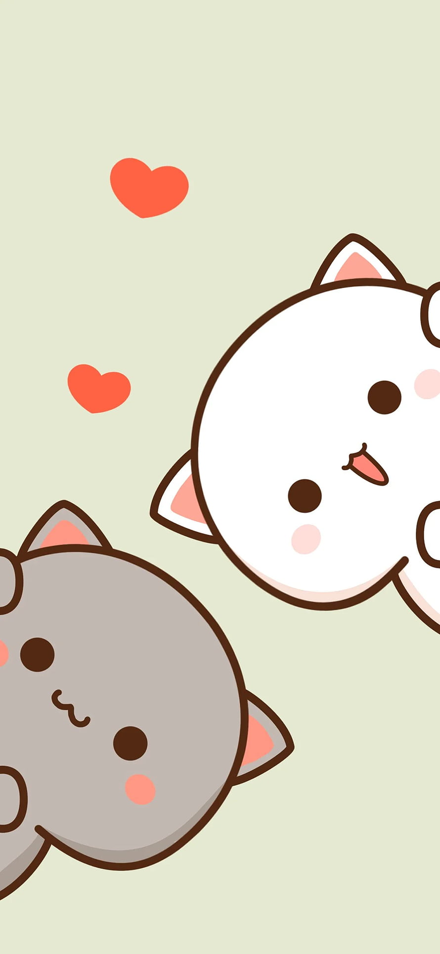 Mochi Cat and Mochi Peach Cute Cartoon Kawaii Illustration with Floating Hearts HD phone wallpaper