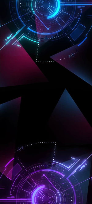 Futuristic Neon HUD Interface with Cyan and Purple Geometric Elements on Dark Background HD phone wallpaper